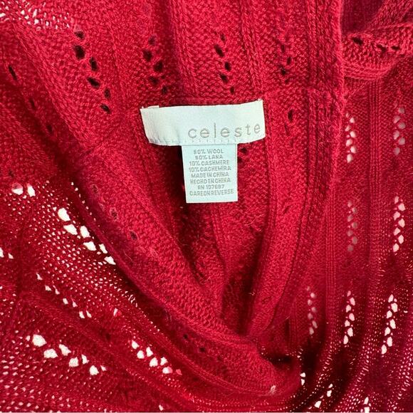 Celeste Red Cable Open Knit Wool Cashmere Blend Infinity Scarf 16 X 32 Winter - Picture 2 of 4